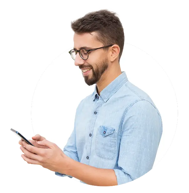 image of a joyful guy texting a message